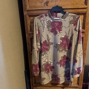 Denim&Co Red and Cream Patterned Top